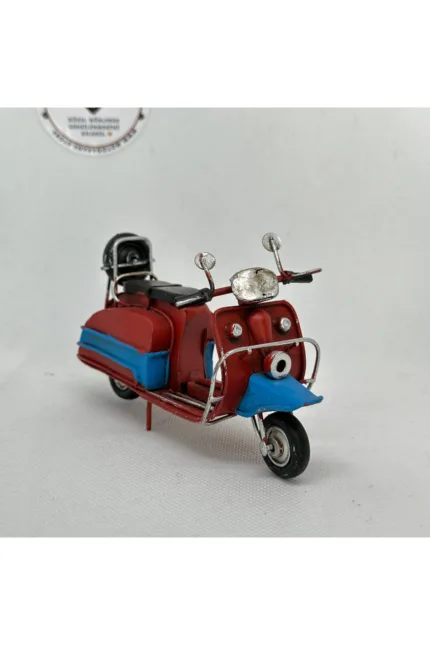 El Yapımı Bordo Mavi Mini Vespa Metal Motosiklet Biblo – Koleksiyonluk Retro Figür & Dekoratif Obje