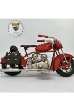 El Yapımı Kırmızı Yan Çantalı Cruiser Metal Motosiklet Biblosu – Retro Figür & Dekoratif Obje - Görsel 2