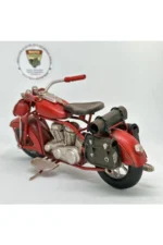 El Yapımı Kırmızı Yan Çantalı Cruiser Metal Motosiklet Biblosu – Retro Figür & Dekoratif Obje - Görsel 5