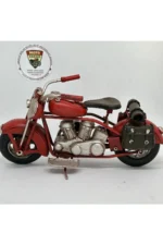 El Yapımı Kırmızı Yan Çantalı Cruiser Metal Motosiklet Biblosu – Retro Figür & Dekoratif Obje - Görsel 6