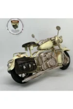 El Yapımı Krem Yan Çantalı Cruiser Metal Motosiklet Biblosu – Retro Figür & Dekoratif Obje - Görsel 3