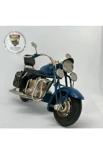 El Yapımı Lacivert & Siyah Sissy Barlı Chopper Metal Motosiklet Biblosu – Retro Cruiser Figür