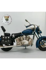 El Yapımı Lacivert & Siyah Sissy Barlı Chopper Metal Motosiklet Biblosu – Retro Cruiser Figür - Görsel 2