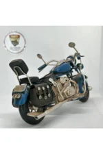 El Yapımı Lacivert & Siyah Sissy Barlı Chopper Metal Motosiklet Biblosu – Retro Cruiser Figür - Görsel 3