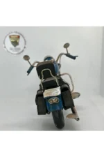 El Yapımı Lacivert & Siyah Sissy Barlı Chopper Metal Motosiklet Biblosu – Retro Cruiser Figür - Görsel 4