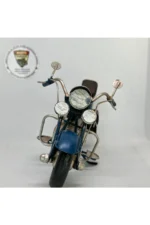 El Yapımı Lacivert & Siyah Sissy Barlı Chopper Metal Motosiklet Biblosu – Retro Cruiser Figür - Görsel 5