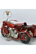 El Yapımı Dekoratif Yan Sepetli Kırmızı Motosiklet Model - Görsel 5