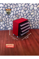 1/18 Ölçek 4 Çekmeceli Tekerlekli Alet Arabası - Kırmızı Siyah Diorama Garaj Aksesuarı - Görsel 2