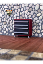 1/18 Ölçek 4 Çekmeceli Tekerlekli Alet Arabası - Kırmızı Siyah Diorama Garaj Aksesuarı - Görsel 3